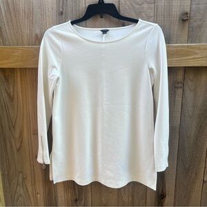 Ann Taylor Elegant Cream Long Sleeve Top with Zipper Accents on Sleeves